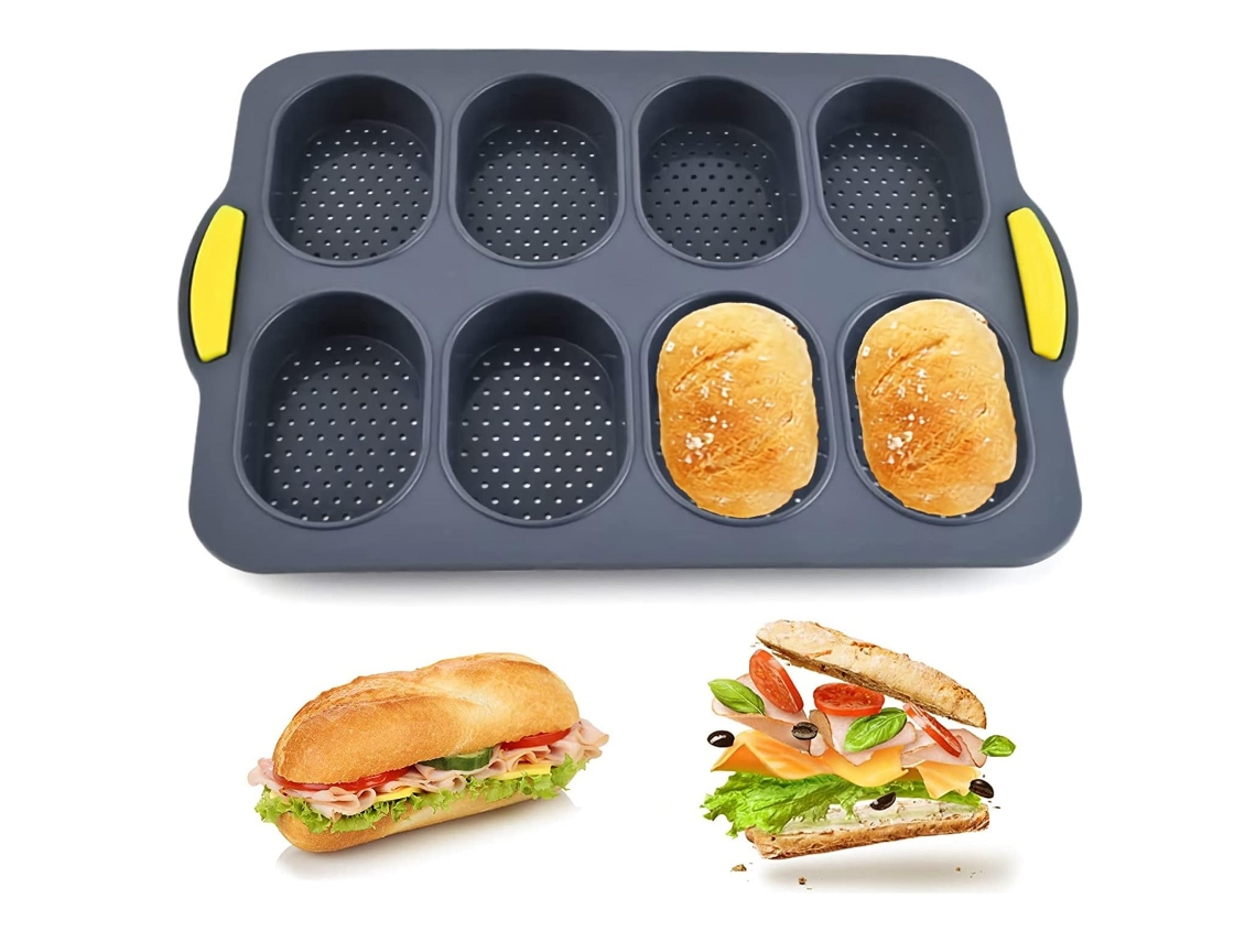 Forma Antiaderente Para Baguete E Pão Francês, Em Silicone, 8 Cavidades, Para Forno, Confeitaria E Preparo Doméstico