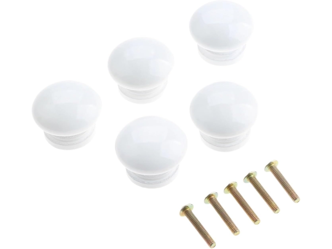 Conjunto De 5 Puxadores Redondos Madeira Branca Em Formato Cogumelo Para Gavetas Armários E Guarda Roupas