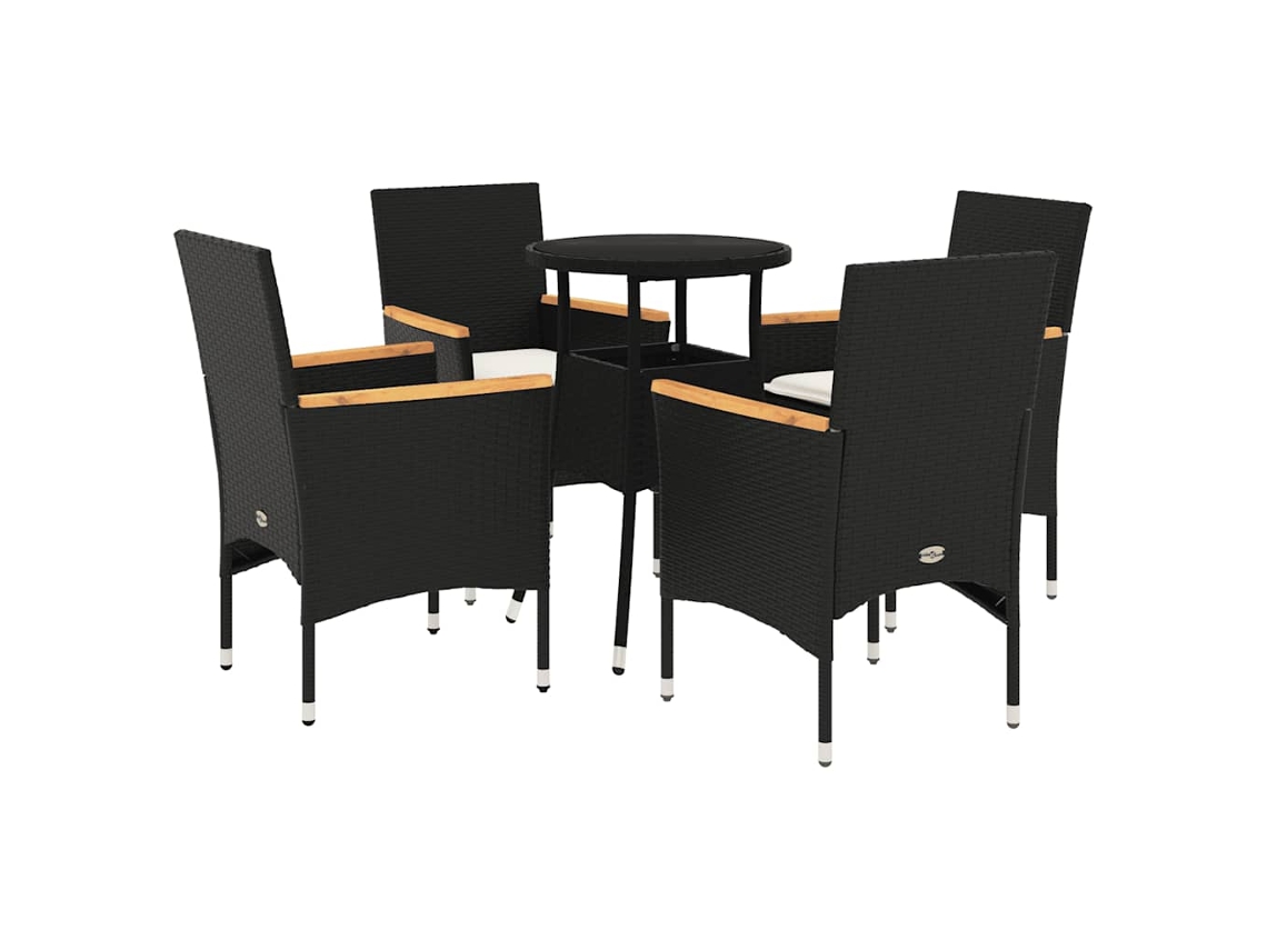 Conjunto de 5 Jantares Jardim com Almofadões Vime Pe/vidro Preto MAISON EXCLUSIVE
