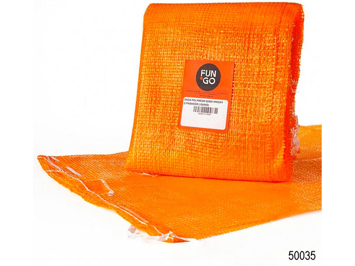 Pack 10Ud Saco FUN AND GO Polymesh de Cor Laranja com Atilho 55X83Cm