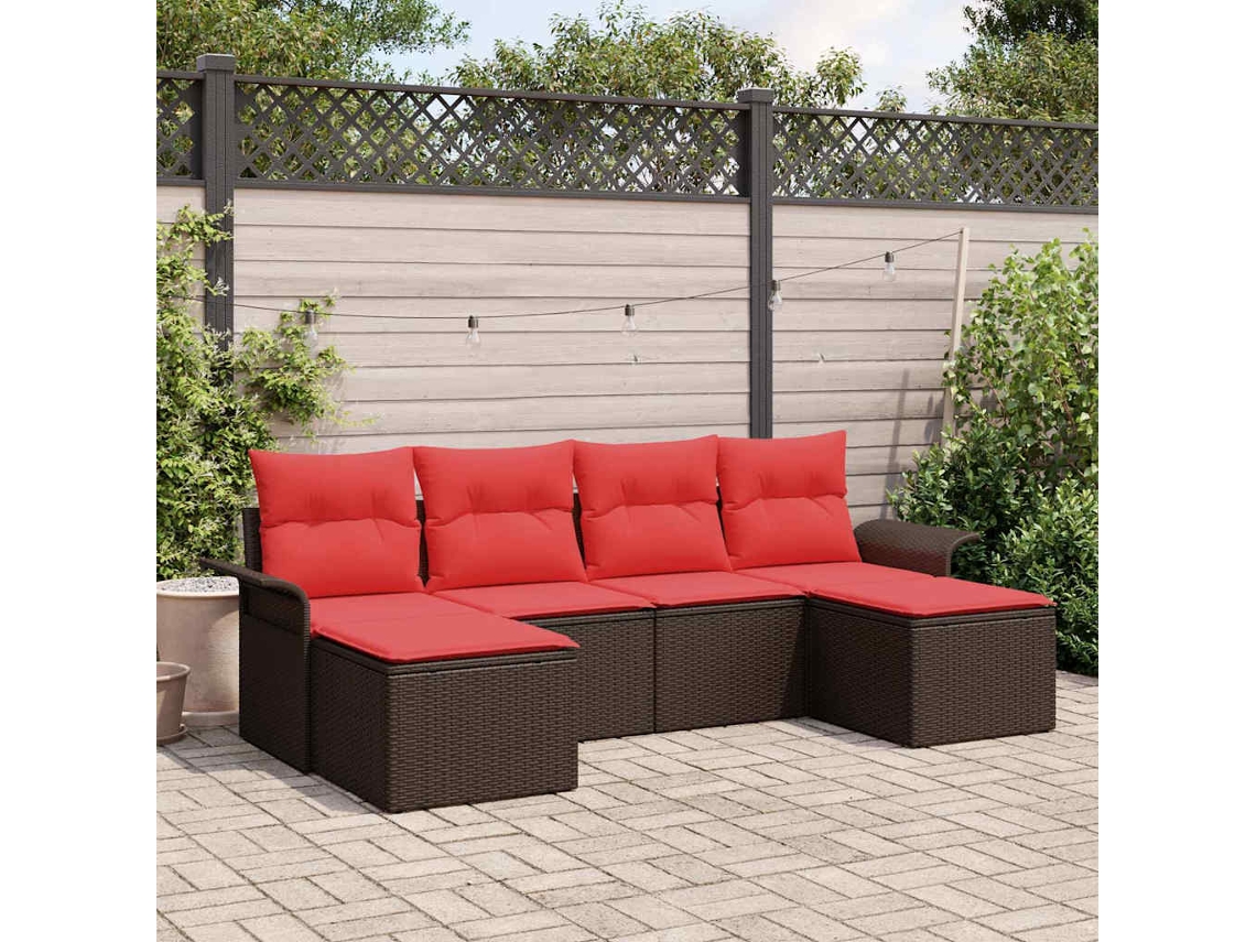 Vidaxl Conjunto De Sofá De Jardim 6 Unid. Castanho Vime Pe