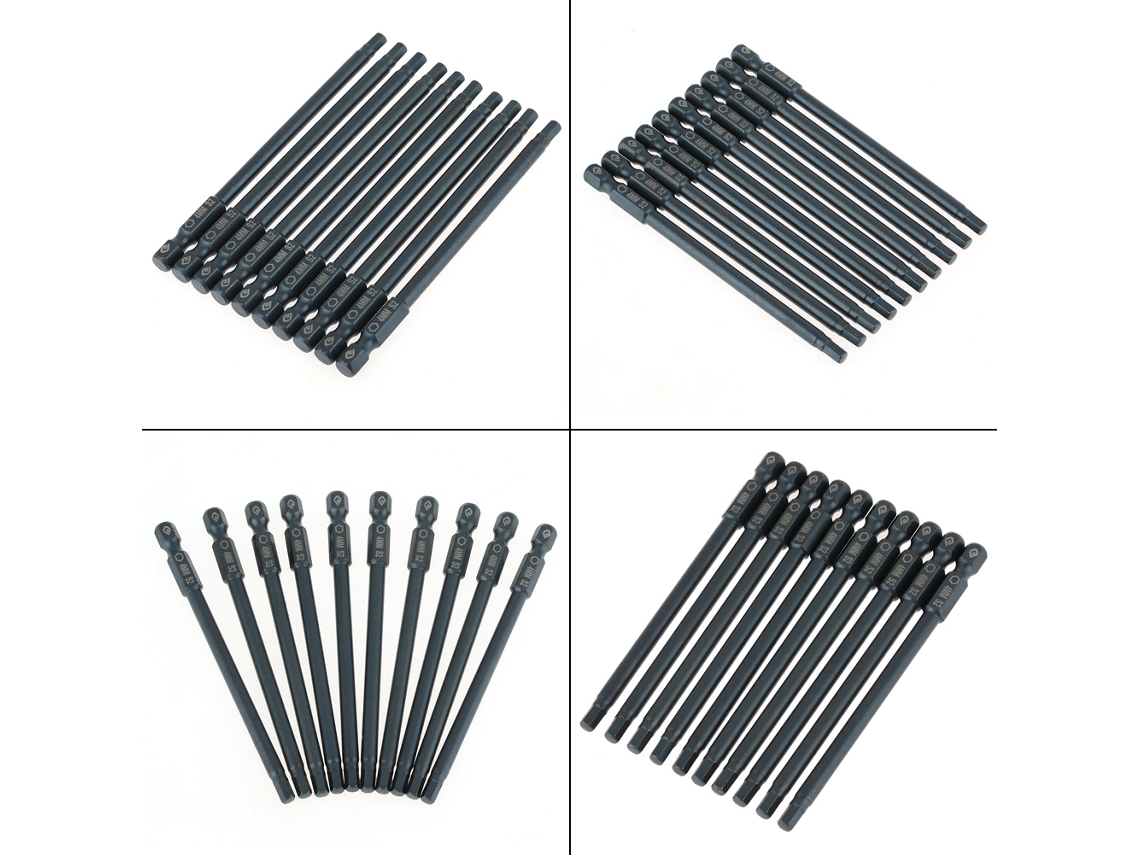 Conjunto De 10 Pontas De Parafusadeira De Cabeça Hexagonal Em Aço S2, Cabo De 1/4 Polegada, 100mm, H6.3*100mm*h4