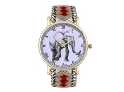 Relógio de Quartzo com Pulseira de Cuerda Textil Tecida Padrão de Elefante Estilo Simples