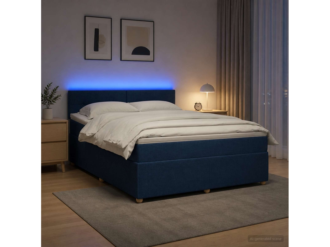 Vidaxl Cama Box Spring Com Colchão Azul 140 X 200 Cm Tecido