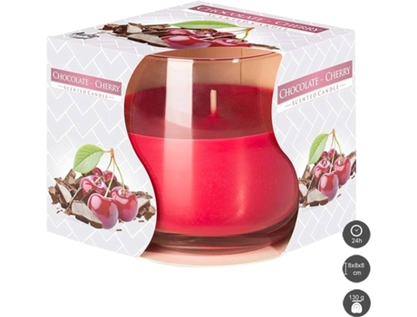 Vela BISPOL Copo Aromatizada - Cereja e Chocolate - 24 h (Vermelho, Castanho - Parafina, Óleos aromáticos, Algodão - 7x7x7 cm)