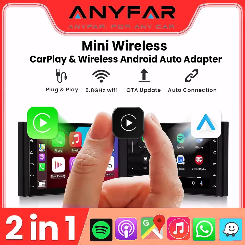 Dongle Inteligente Carplay Android Auto Wireless 2 Em 1, Compatível Com Múltiplos Modelos Específicos Branco