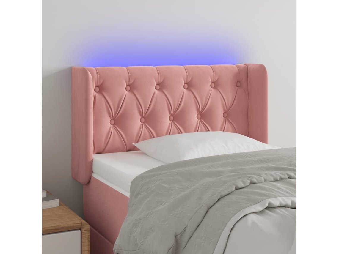 Cabeceira De Cama | Painel De Cama C/ Luzes Led Veludo 83x16x78/88 Cm Rosa