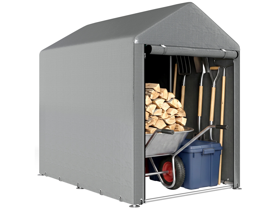 Tenda de Jardim para Bicicletas 1,2x1,8x1,65 M com 2 Cômodos Porta com Zíper Impermeável Anti uv Cinza Claro Ge