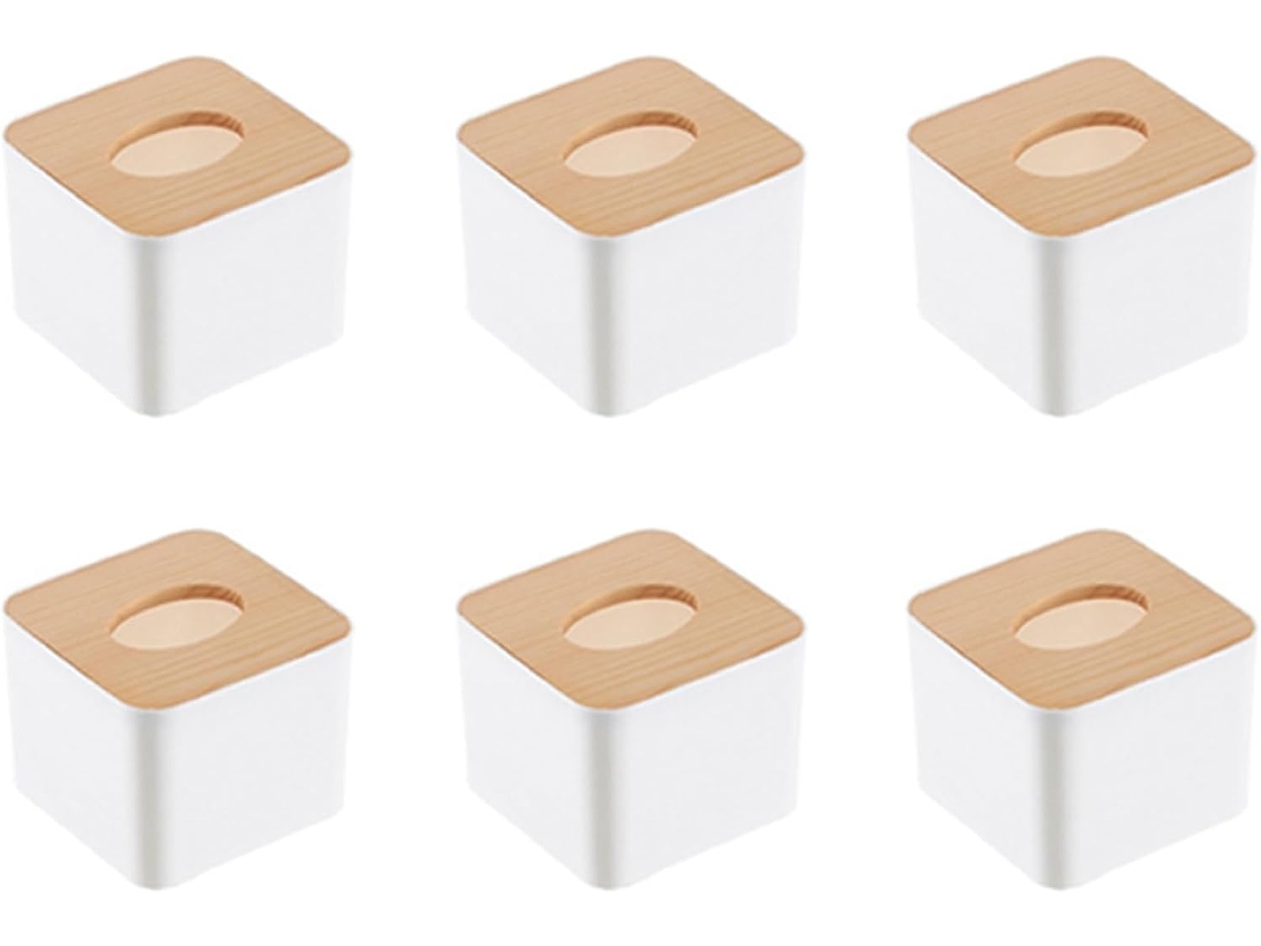 Conjunto De 6 Caixas De Lenços De Papel Quadradas Com Tampa De Madeira, Mini Caixa De Lenços De Made Gokoco