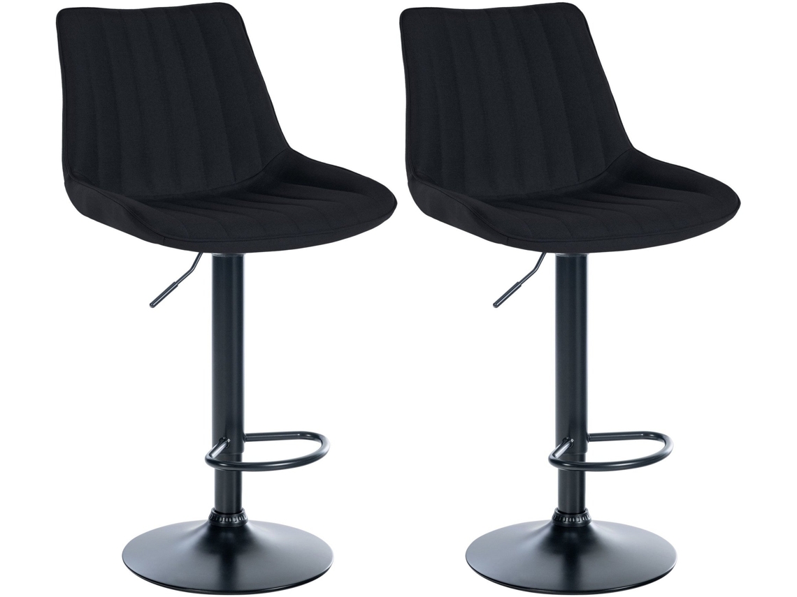 Conjunto de 2 banquetas de bar com altura ajustável, giro de 360°, assento em tecido preto, costura vertical e pés de metal preto 10_0006408