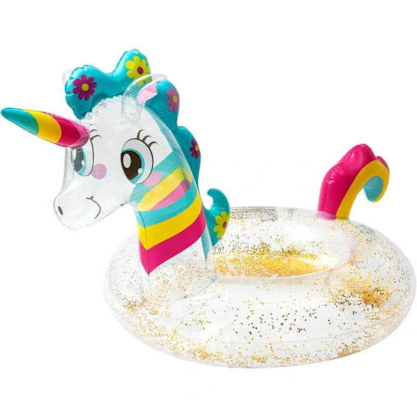 Boia Inflável De Unicórnio Com Glitter Para Piscina, Ideal Para Festas Na Piscina E Para O Verão.