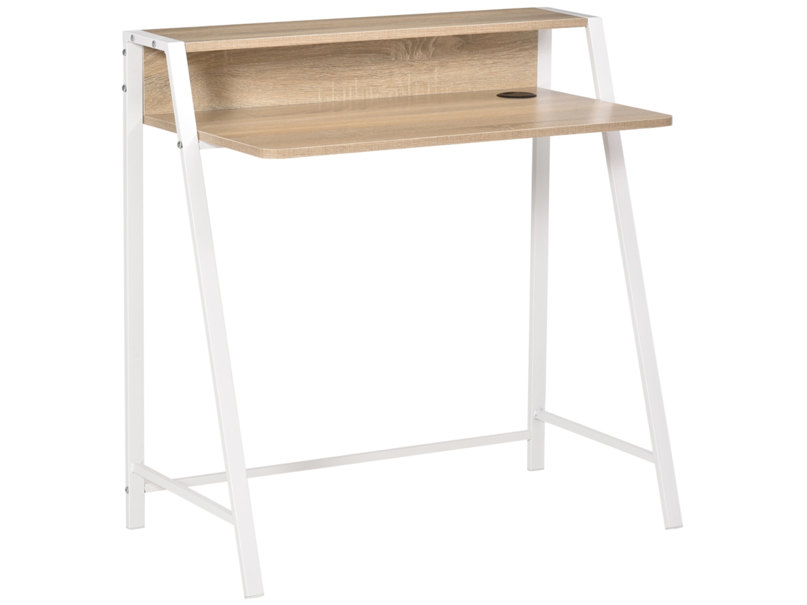 Mesa Computador Carvalho/branco 84x45x85cm, Tomada.-pl