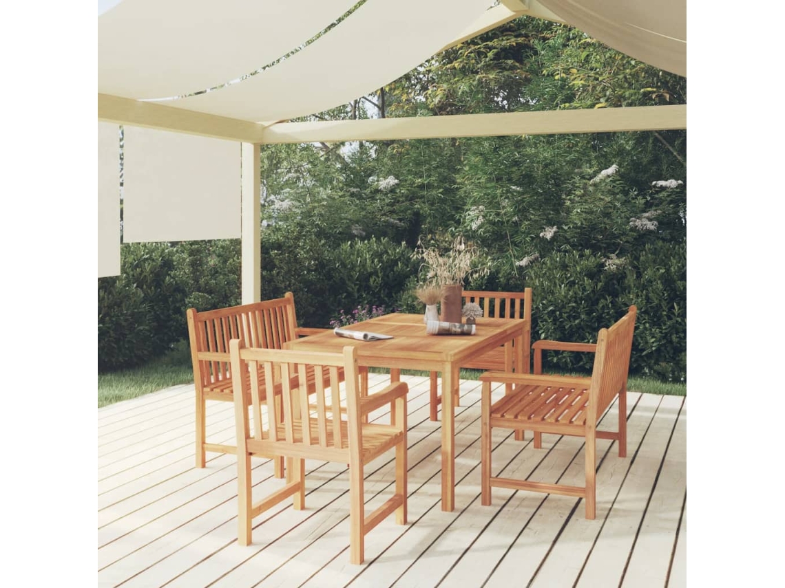 Conjunto 5 Peças Jantar P/ Jardim Madeira De Teca Sólido Dkd Home Decor