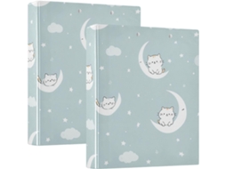 Pasta Fichário Com Estampa De Gatinho Fofo Na Lua 3, 8cm 1, 5 Polegadas, 3 Argolas Com Sacos Internos, Embalagem Com