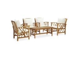 Conjunto 5 Peças Garden Lounge Com Almofadões Acácia Maciça Dkd Home Decor