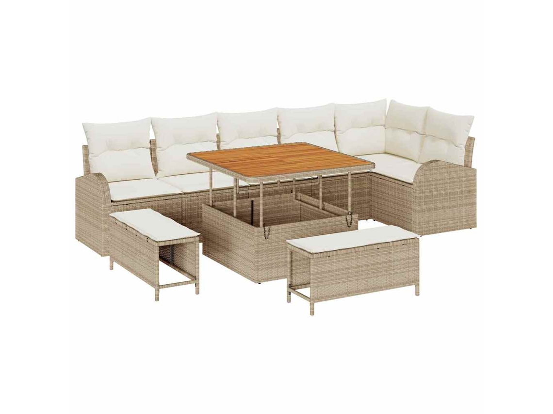 Conjunto 9 Sofá De Jardim Vidaxl Bege Vime Pe (100 X 100 X 71 Cm)