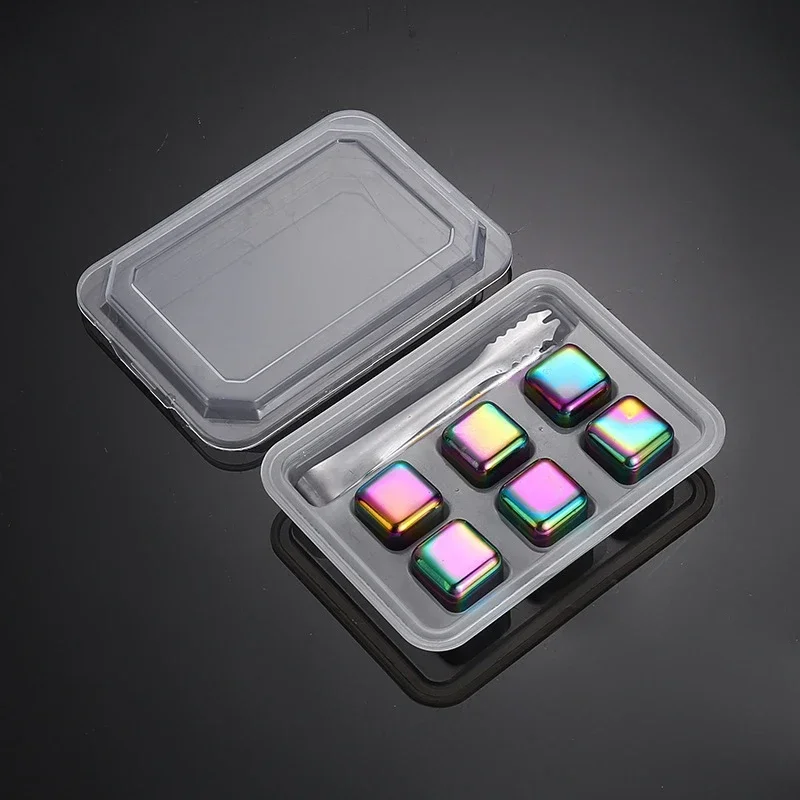 Cubos de Gelo Reutilizáveis de Aço Inoxidável, Congelamento Rápido, Metal de Qualidade Alimentar MDUG (colorido, 6pcs, com Grampos)