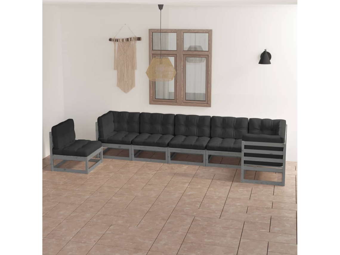 Pcs Conjunto Lounge De Jardim C/ Almofadões Pinho Maciço Dkd Home Decor