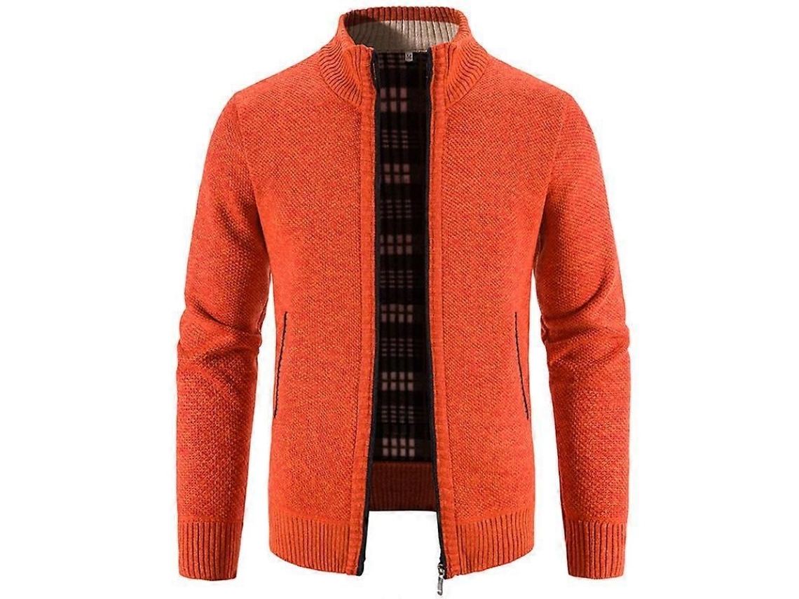 Cardigan De Algodão Poliéster Com Gola Alta, Manga Longa, Modelo Solto, Aumentado, Tamanhos M A 4xl Laranja