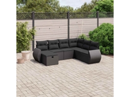 Vidaxl 7 Pcs Conjunto de Sofás P/ Jardim C/ Almofadões Vime Pe Preto