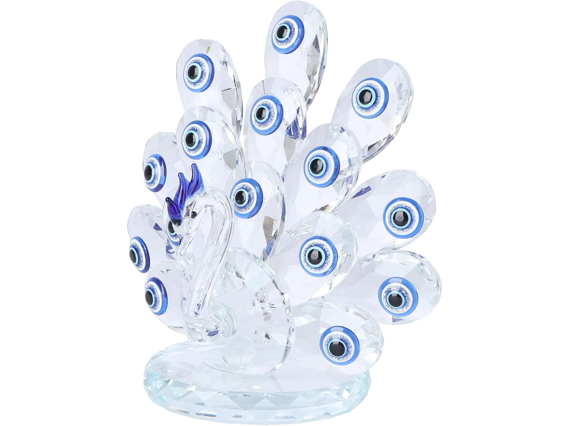 Peça, Elegante Ornamento De Cristal Para Interiores, Pavão Artificial Refinado De Olhos Azuis Ou