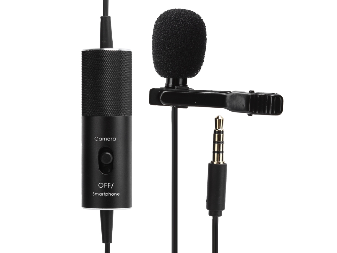 Microfone Lavalier Pinça Universal 5.8m para Celular Câmera Anti-ruído Omnidirecional Preto
