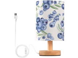 Luminária De Cabeceira Led Usb Pequena Skyshu Blueberry Com Base Madeira Antiderrapante E Cúpula Que Não Agride Os Olhos