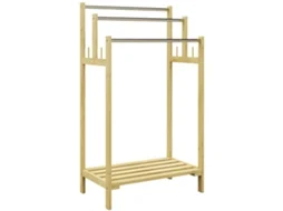 Toalheiro de pé de bambu com 3 barras de aço inox, prateleira aberta, 50.5x31x90cm natural BTFORUS