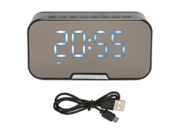 Aetheria despertador com Espelho e Alto falante Bluetooth com Rádio Fm, Tela Digital e Anúncio por Voz Preto