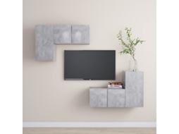 4 Pcs Conjunto De Móveis De Tv | Gabinete Tv | Armário Tv Contraplacado Cinzento Cimento
