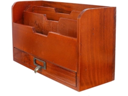 Caixa Organizadora Prática com Gavetas, na Cor Madeira Envelhecida, Compacta e Durável, Ideal para Escritório Ou Casa. SFUSHOS