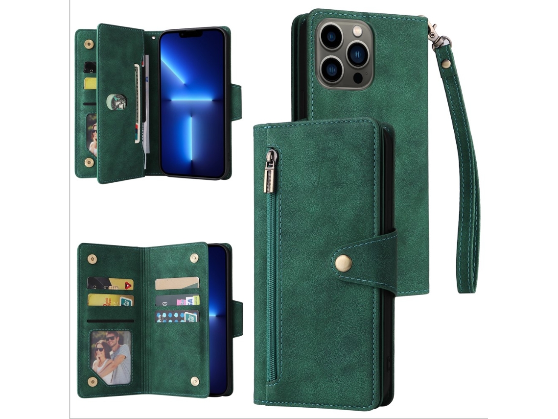 Capa Inch Para Iphone 13 Pro Pele Sintética Verde