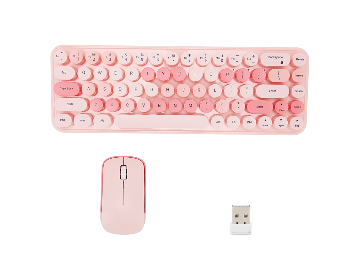 Aetheria combo Teclado e Mouse Sem Fio 2.4ghz 68 Teclas Redondas 3 Dpi Cute Retro Rosa para Escritório Gamer