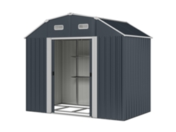 Galpão Metálico Externo 2,7 M² Cinza 238x132x198,5 Cm (prateleiras Ajustáveis, Portas Deslizantes, Janelas)