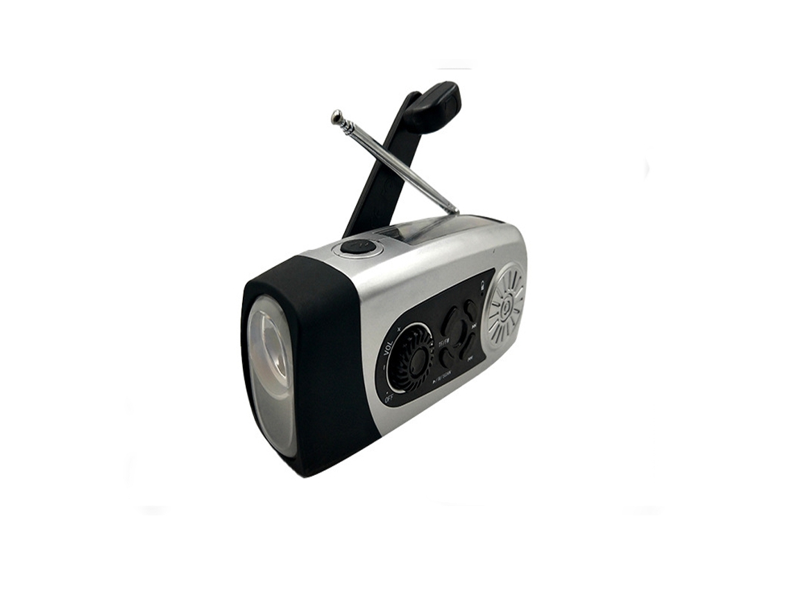 Rádio Multifuncional Prateado, Mini de Emergência com Lanterna, Solar com Manivela AQUAFORGE