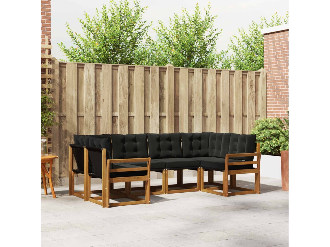 Vidaxl Conjunto De Sofás Para Exterior 6 Pcs Natural E Preto