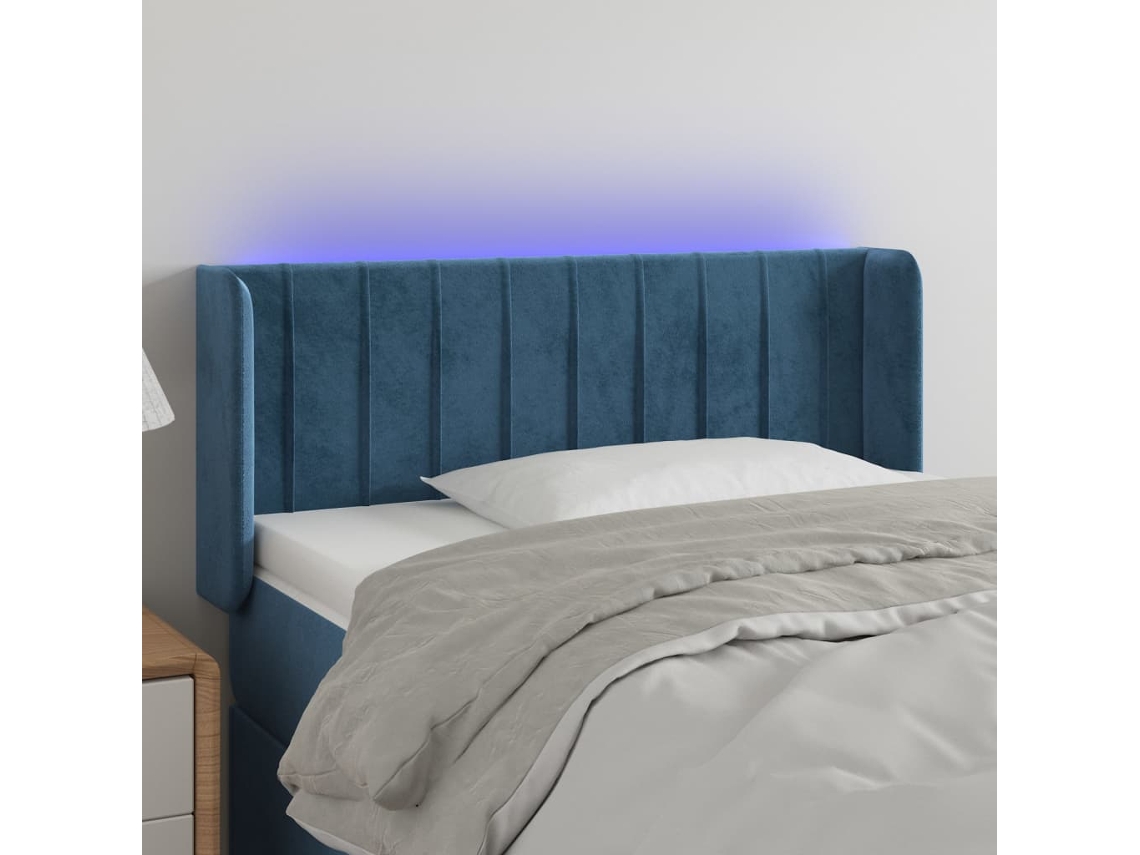 Cabecero de terciopelo con luces LED 83x16x78/88cm Azul Oscuro