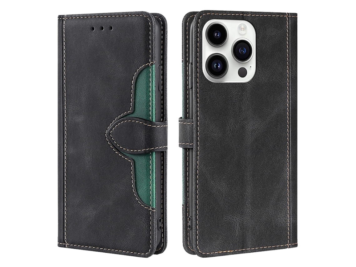 Capa Para Iphone 15 Pro Pele Sintética Preto