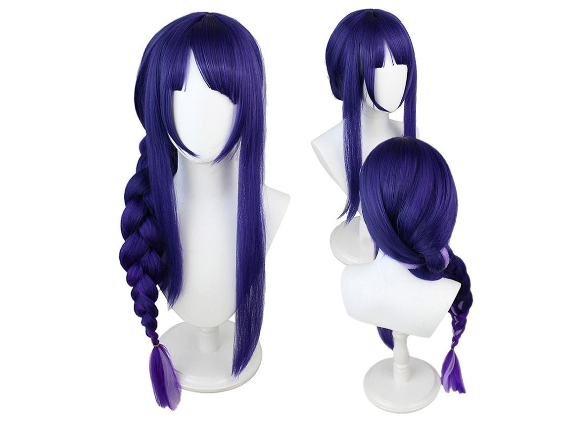 Peruca roxa 2026 de 90 cm com trança e touca para cosplay, fibra resistente a altas temperaturas com rede para cabelo.