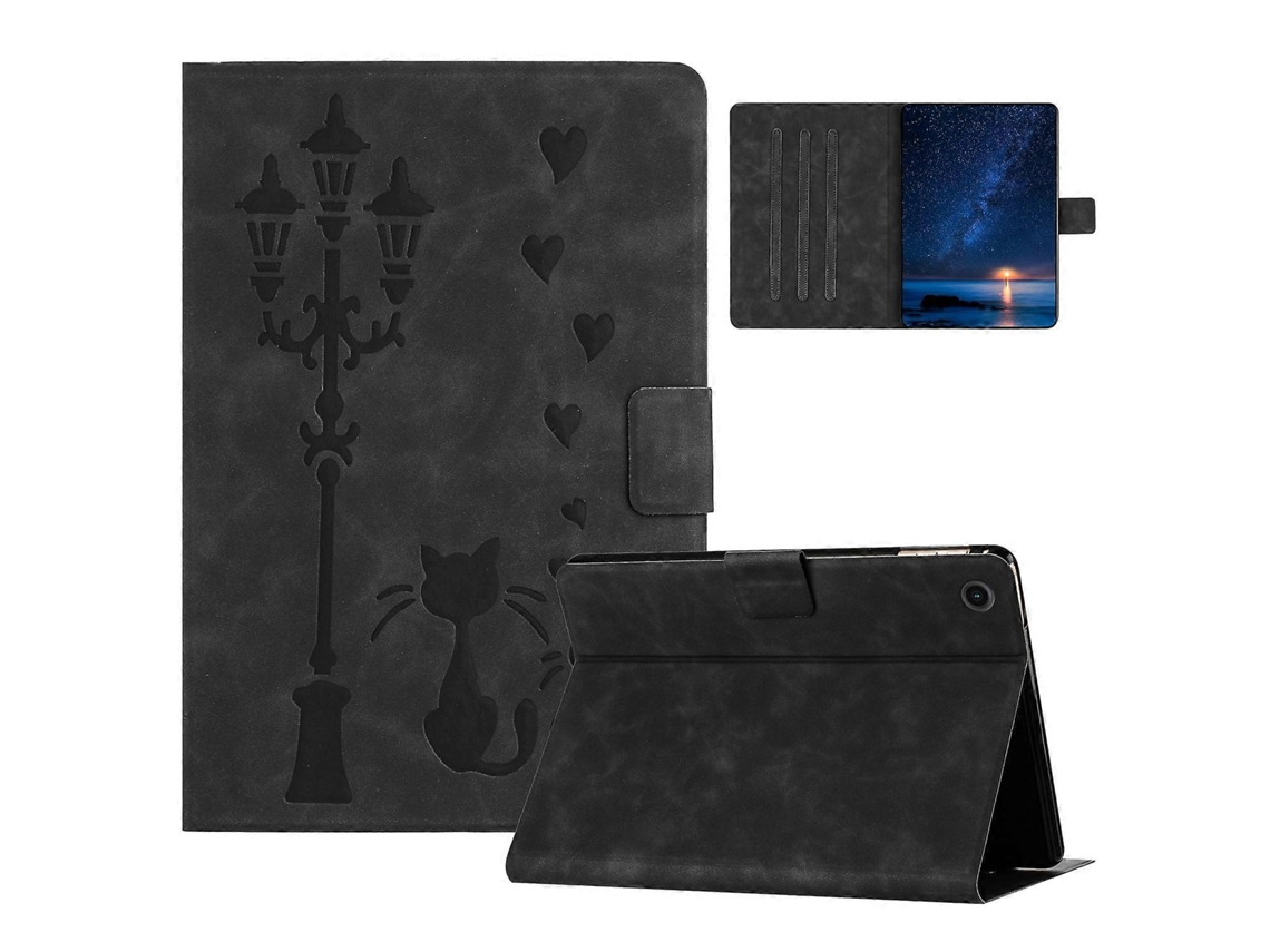 Capa De Couro Para Tablet Lenovo Tab M10 Plus 3ª Geração / Tb-128f Com Estampa De Casal De Gatos Em Relevo