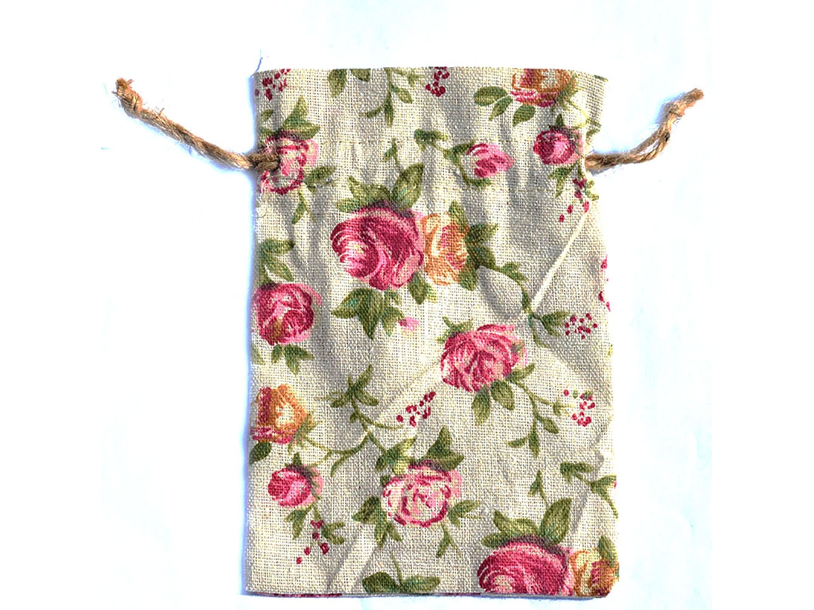 Conjunto De 10 Sacolas De Linho Estampadas Com Cordão, Ideais Para Presentes E Para Guardar Joias. Aquaforge