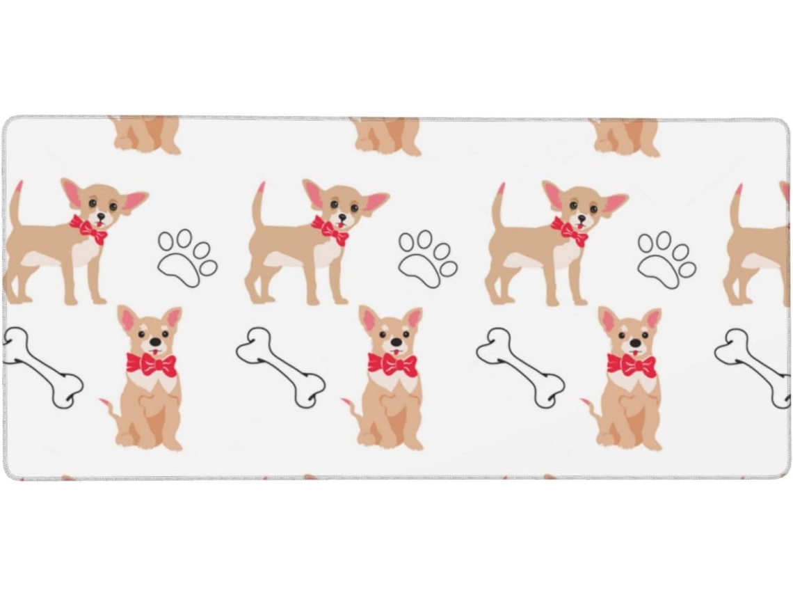 Mousepad Grande para Computador com Estampa de Chihuahuas Fofos e Tigela Comida, Base Borracha Antiderrapante,
