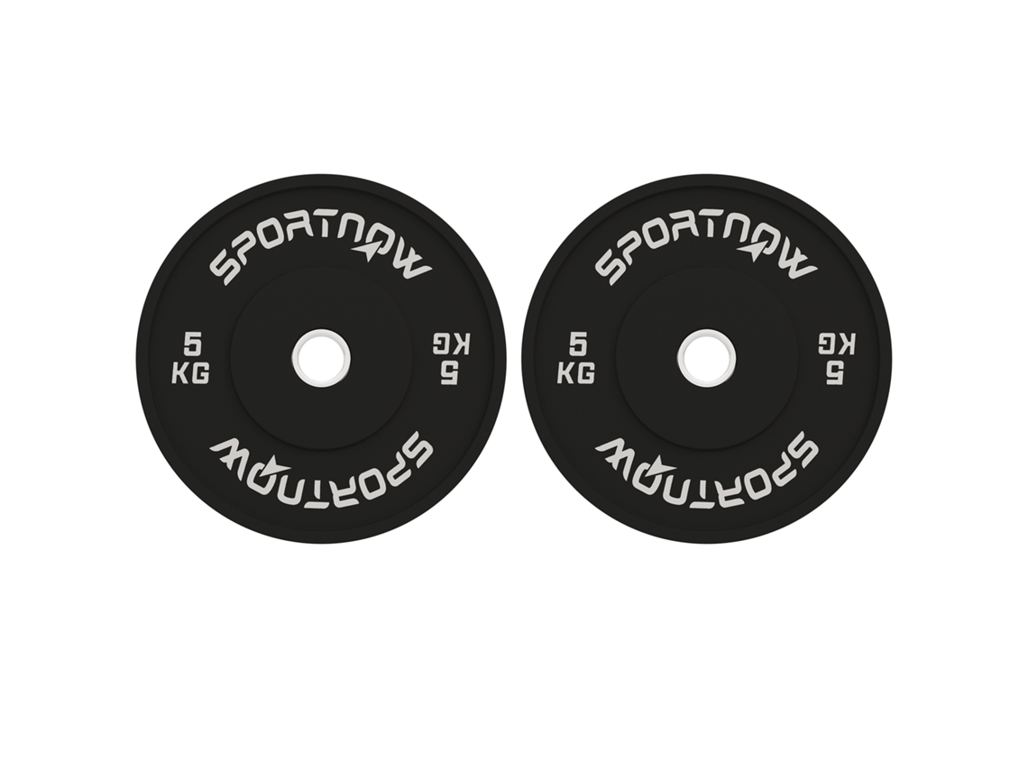Set 2 Discos Peso 5kg em Borracha com Furo 5cm para Halteres e Barras preto