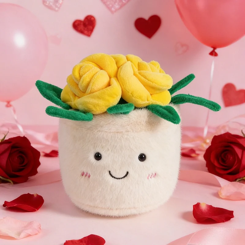 (rosa Amarela, 15-20 Cm) Brinquedo De Pelúcia Em Forma De Flor Artificial, Boneca De Planta Verde