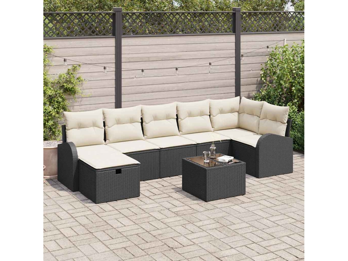 Vidaxl Conjunto De Sofás Com Almofada Manual Preto E Creme Vime Pe