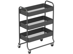 Carrito De Cocina, 3 Cestas, 4 Ruedas, Metal, Negro Zkaka