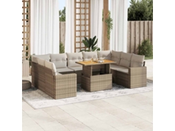 Vidaxl 10 Pcs Conjunto De Sofás P/ Jardim Com Almofadões Vime Pe Bege