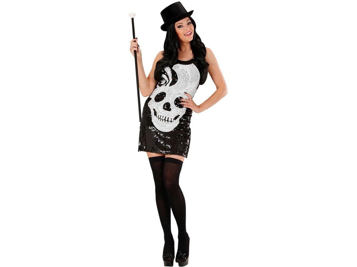Traje de vestido Skull Smile com lantejoulas para mulher
