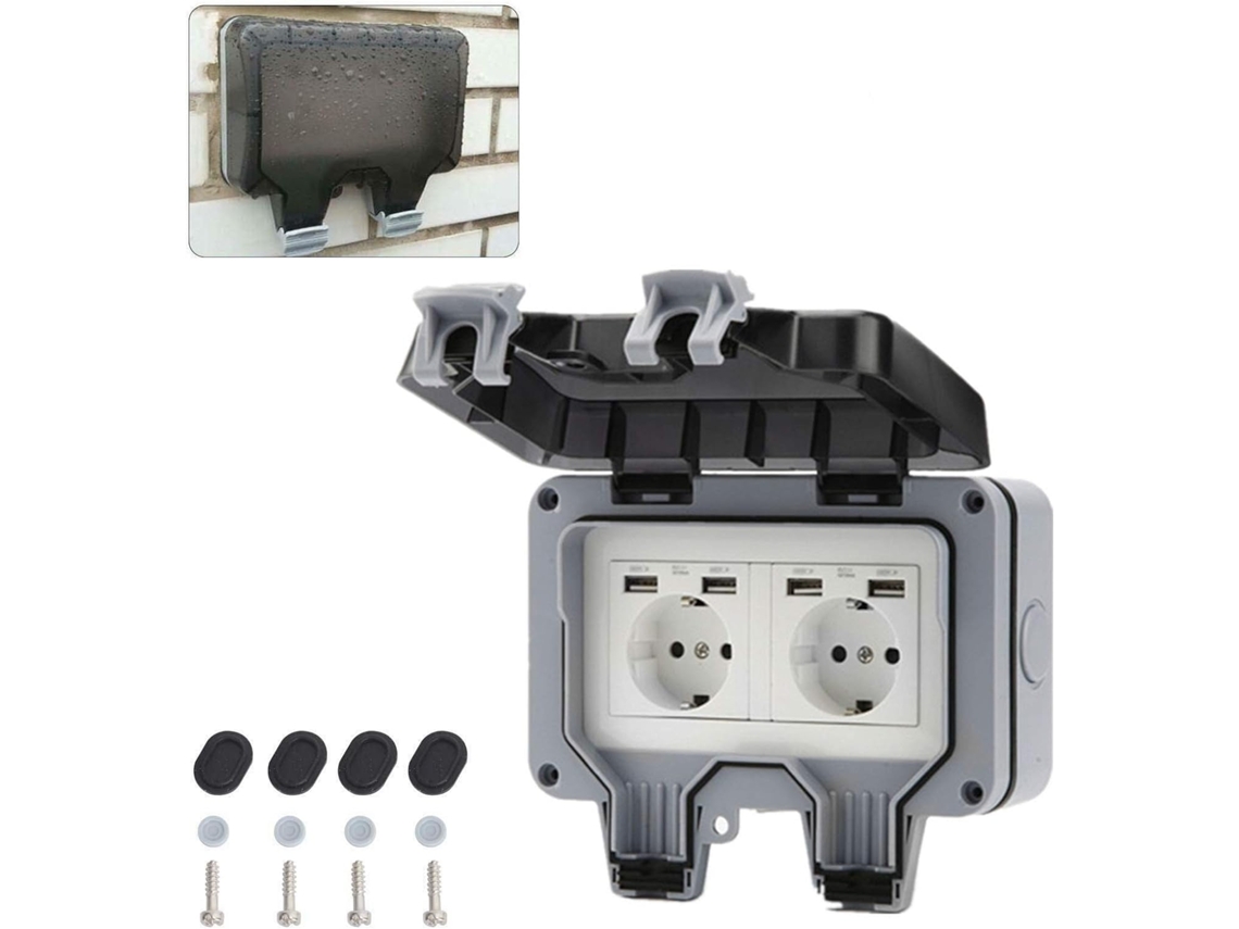 Tomada elétrica à prova d'água IP66 com tomada dupla e USB