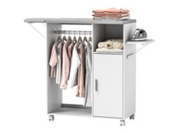 Mesa de Passar Roupa com Rodas,cabideiro,prateleira Aberta e Tábua Dobrável 127x42,5x99cm Branco BTFORUS